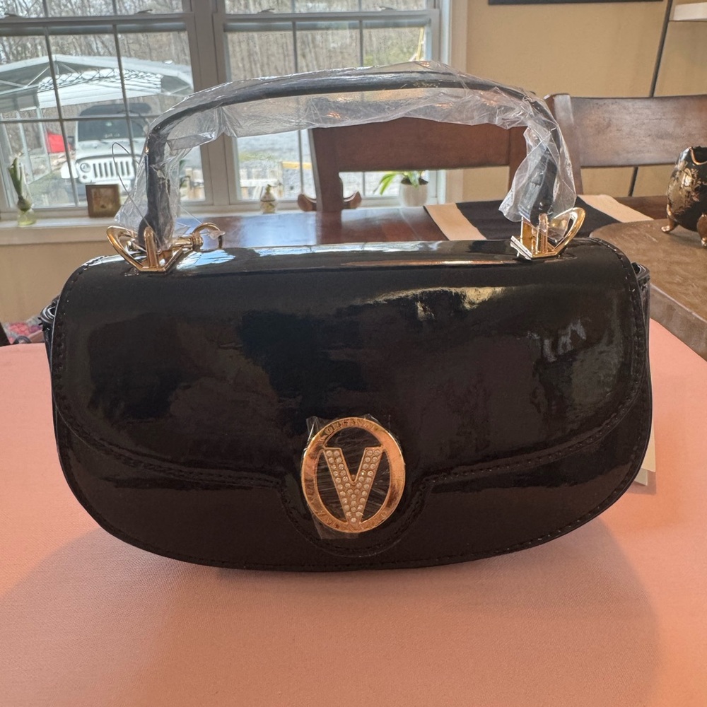 Valentino Orlando Black Vegan Patent Leather Handbag